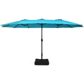 Outdoor Garden Market Double-Sided Twin Patio 15 Feet Umbrella with Crank And Base (Color: Turquoise, Type: Outdoor Umbrellas)