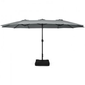 Outdoor Garden Market Double-Sided Twin Patio 15 Feet Umbrella with Crank And Base (Color: Gray, Type: Outdoor Umbrellas)